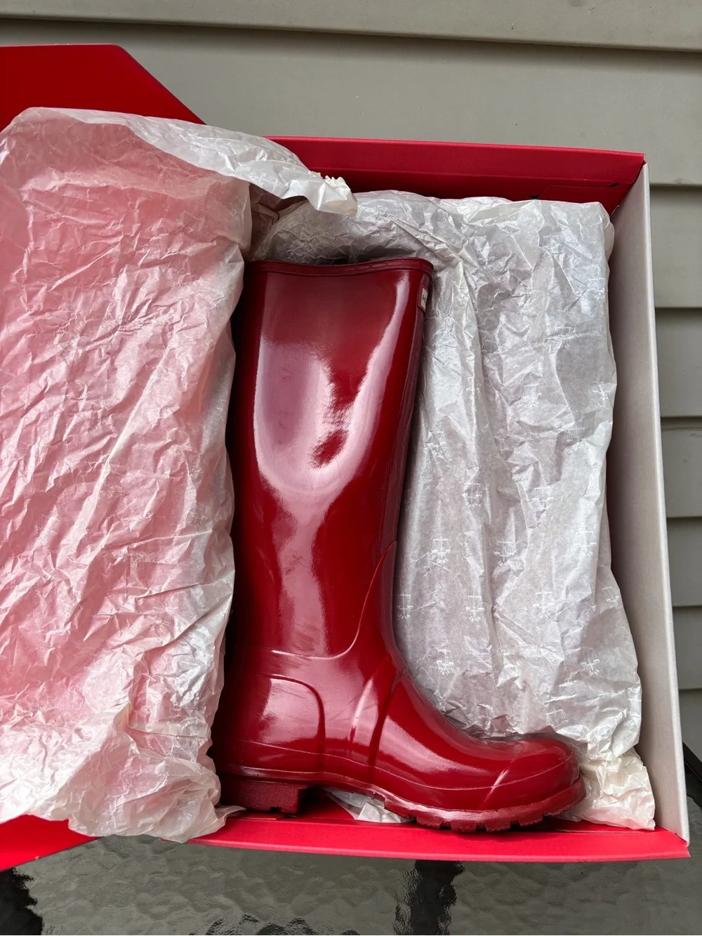 Original Hunter Gloss Military Red Tall Rain Boots size 7 NIB